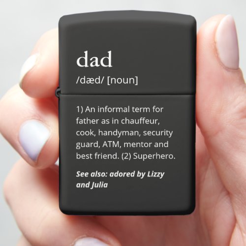 Best Dad Dictionary Definition with kids names Zippo Lighter