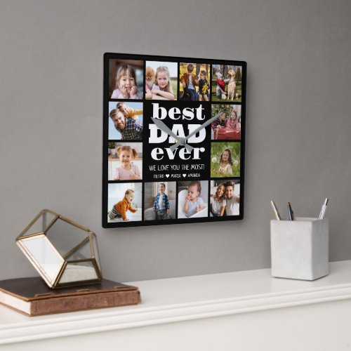 Best DAD Ever 12 Photo Collage  Square Wall Clock