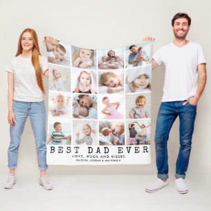 BEST DAD EVER 16 Photo Collage White Fleece Blanket