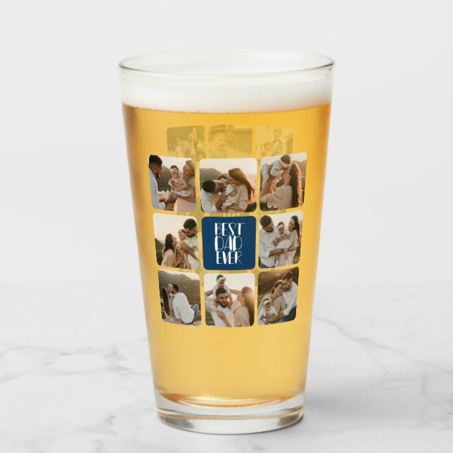 Best Dad Ever 16 Photo Handwritten Script Glass (Front Filled)
