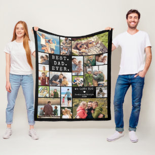 Best Dad Ever 19 Photo Collage Memory Fleece Blanket
