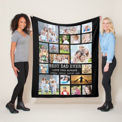 BEST DAD EVER 19 Photo Collage Your Text and Color Fleece Blanket