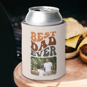 Best Dad Ever 2 Photo and Groovy Retro Typography Can Cooler