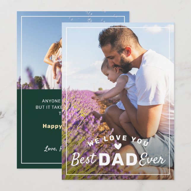 Best Dad Ever 2 Photo Classy Green Father's Day Holiday Card (Front/Back)