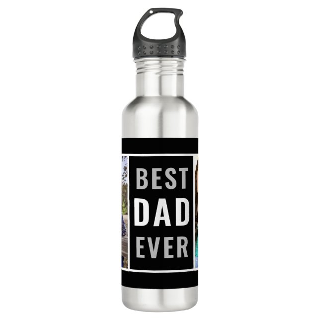 Best Dad Ever 2 Photo Collage Stainless Steel Water Bottle (Front)