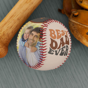 Best Dad Ever 2 Photo with Groovy Retro Typography Baseball