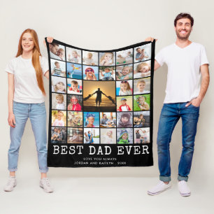 BEST DAD EVER 33 Photo Collage Your Text & Color Fleece Blanket