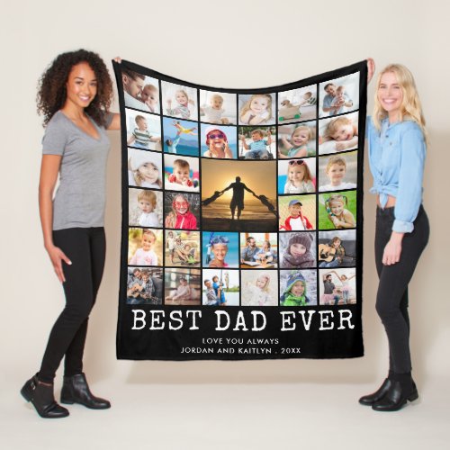 BEST DAD EVER 33 Photo Collage Your Text  Color Fleece Blanket