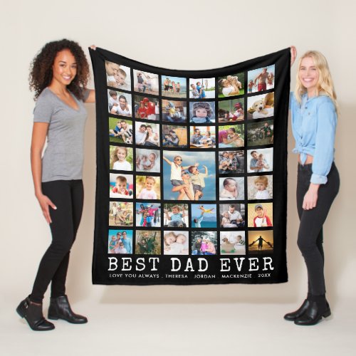 BEST DAD EVER 39 Photo Collage Your Text and Color Fleece Blanket