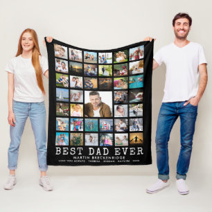 BEST DAD EVER 39 Photo Collage Your Text and Color Fleece Blanket