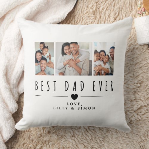 Best Dad Ever | 3 Custom Family Photo  Throw Pillow