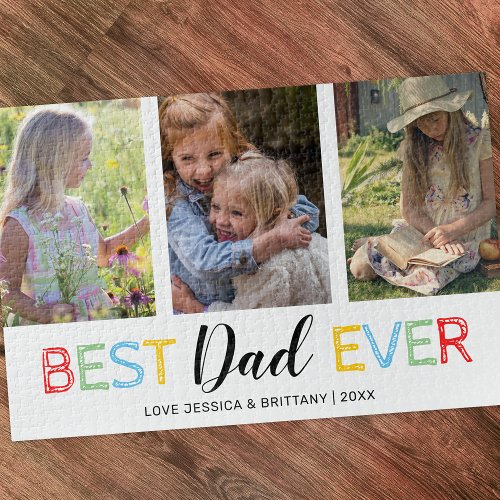 Best Dad Ever 3 Famiy Photo Jigsaw Puzzle