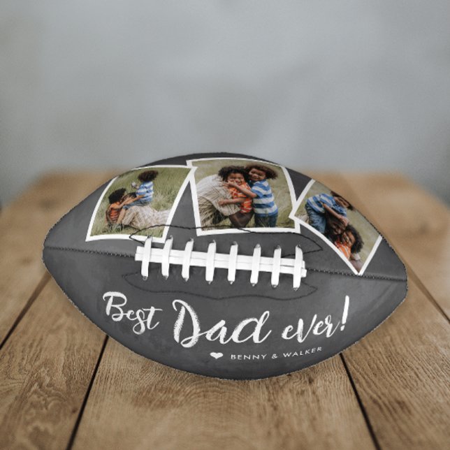 Best Dad Ever 3 Photo Collage Fathers Day College Football (A great gift for dad with modern handwritten best dad ever and 3 photo collage.)