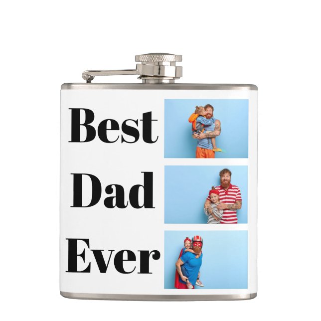 Best Dad ever 3 Photo Collage Father's Day Gift Flask (Front)
