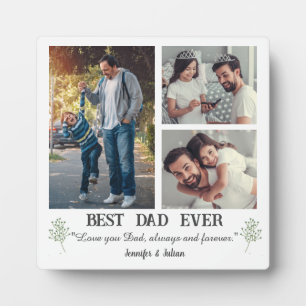 Best Dad ever 3 photo collage father's day white Plaque