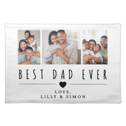 Best Dad Ever | 3 Photo Collage Grid Personalized Cloth Placemat