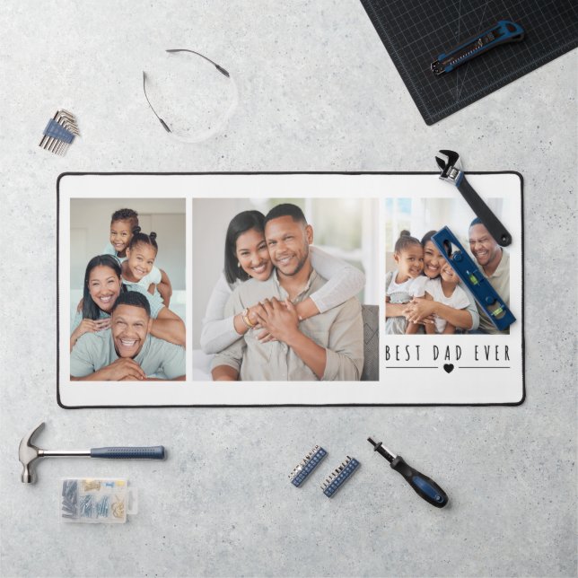 Best Dad Ever | 3 Photo Collage Personalized Desk Mat (Workstation)
