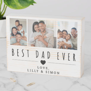Best Dad Ever 3 Photo Collage Personalized Wooden Box Sign