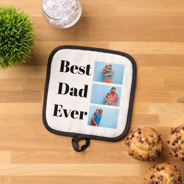 Best Dad Ever 3 Photo Collage Pot Holder (Top Down)