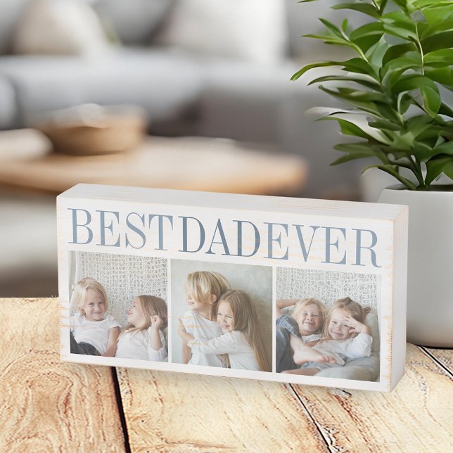 Best Dad Ever 3 Photo Collage Wooden Box Sign (Creator Uploaded)