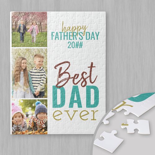 Best Dad Ever 3 Photo Fathers Day Jigsaw Puzzle