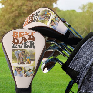 Best Dad Ever 3 Photo Groovy Retro Typography Golf Head Cover