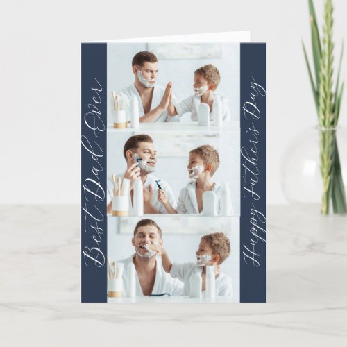 Best Dad Ever  3 Photo Modern Fathers Day Holiday Card