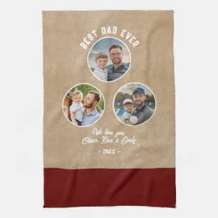 Best Dad Ever 3 Photos Father`s Day Keepsake Kitchen Towel