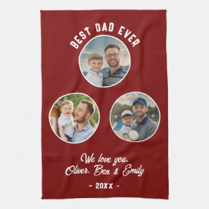 Best Dad Ever 3 Photos Father`s Day Keepsake Kitchen Towel