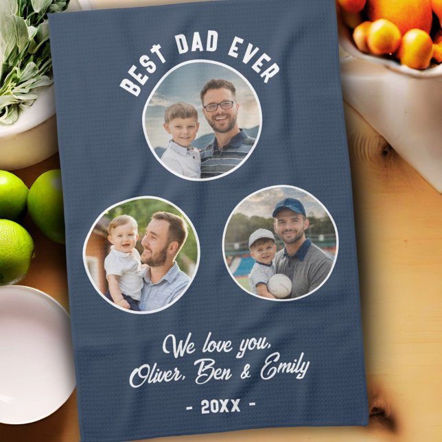 Best Dad Ever 3 Photos Father`s Day Keepsake Kitchen Towel (Creator Uploaded)