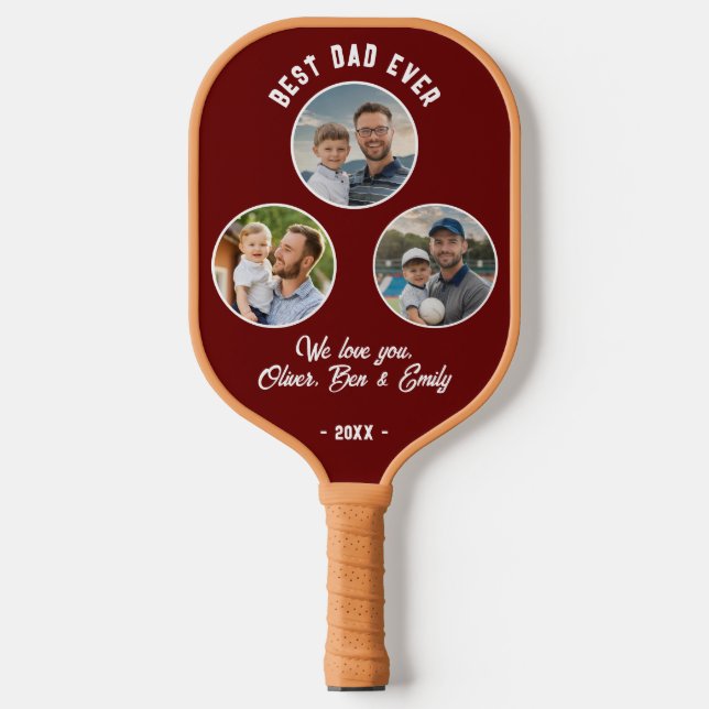 Best Dad Ever 3 Photos Father`s Day Keepsake Pickleball Paddle (Front)