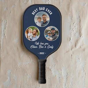 Best Dad Ever 3 Photos Father`s Day Keepsake Pickleball Paddle