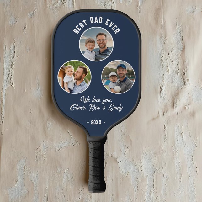 Best Dad Ever 3 Photos Father`s Day Keepsake Pickleball Paddle (Creator Uploaded)