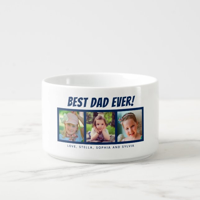 Best Dad Ever 3 Photos Navy Blue Soup Bowl (Center)