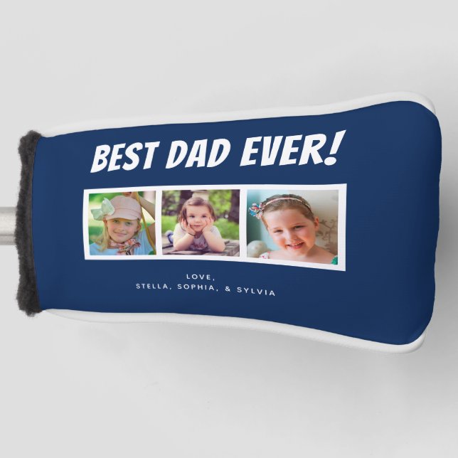 Best Dad Ever 3 Photos on Dark Blue Golf Head Cove Golf Head Cover (Front)