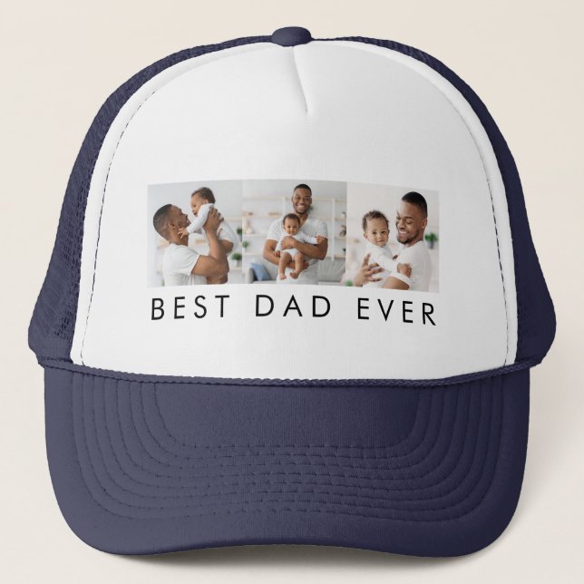 Best Dad Ever 3 Photos Trucker Hat (Front)