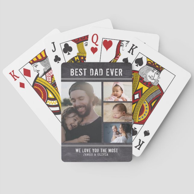 Best Dad Ever 4 Family Photo Collage Chalkboard Poker Cards (Back)