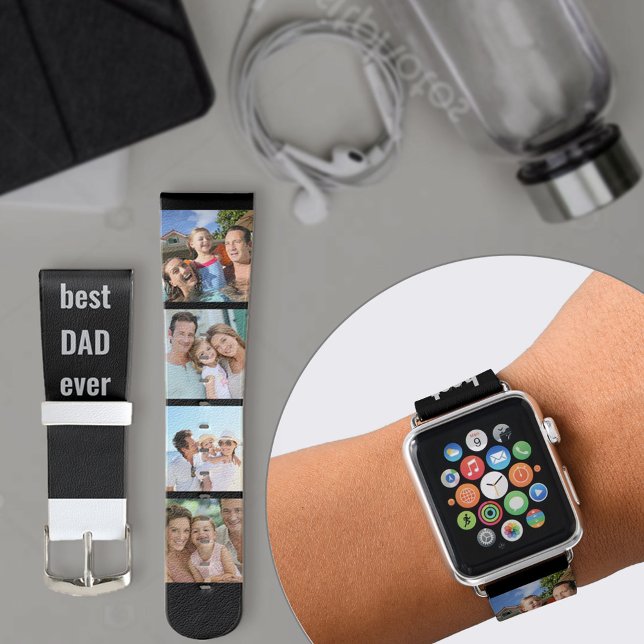 Best Dad Ever 4 Photo Bold Typography Black Apple Watch Band (Creator Uploaded)