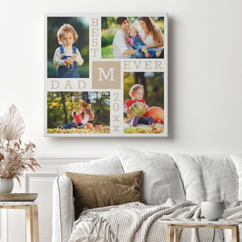 Best Dad Ever 4 Photo Collage Beige and White Canvas Print