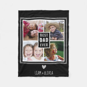 Best Dad Ever 4 Photo Collage Black And White Fleece Blanket