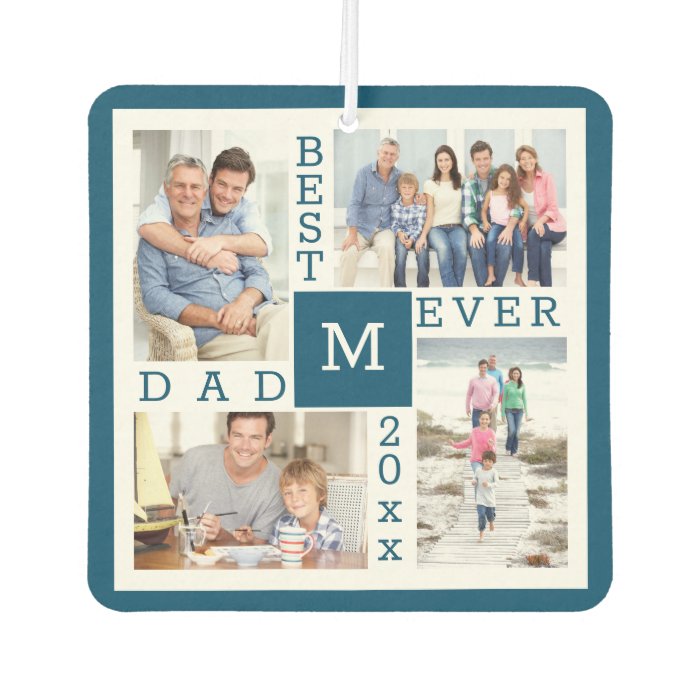 Best Dad Ever 4 Photo Collage Blue & White Custom Air Freshener