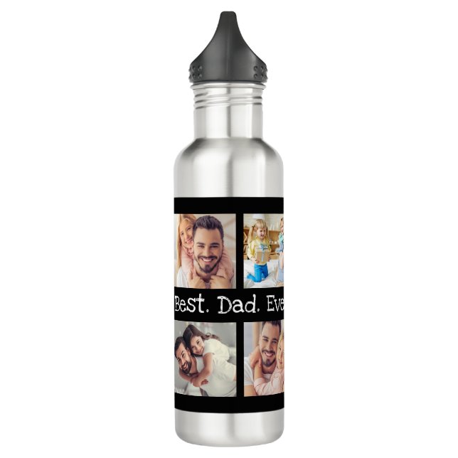 Best Dad Ever 4 Photo Collage Fun Keepsake Stainless Steel Water Bottle (Left)