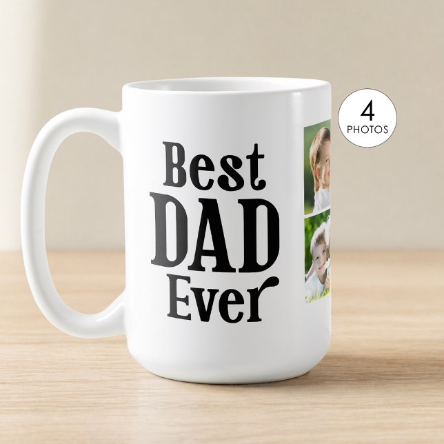 Best Dad Ever 4 Photo Personalized Coffee Mug (Creator Uploaded)