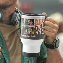 Best Dad Ever 4 Photo with Groovy Retro Typography Travel Mug