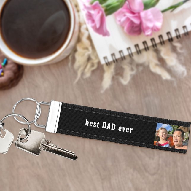 Best Dad Ever 5 Photo | Black and White Wrist Keychain (Creator Uploaded)