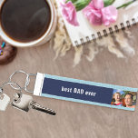 Best Dad Ever 5 Photo | Blue and White Wrist Keychain<br><div class="desc">Wrist keychain personalized with 5 photos and lettered with "best DAD ever" (editable), in bold typography. The photo template is set up for you to add 5 of your favorite pictures, which are displayed in square / instagram and horizontal landscape formats. The design has white typography on a blue background....</div>