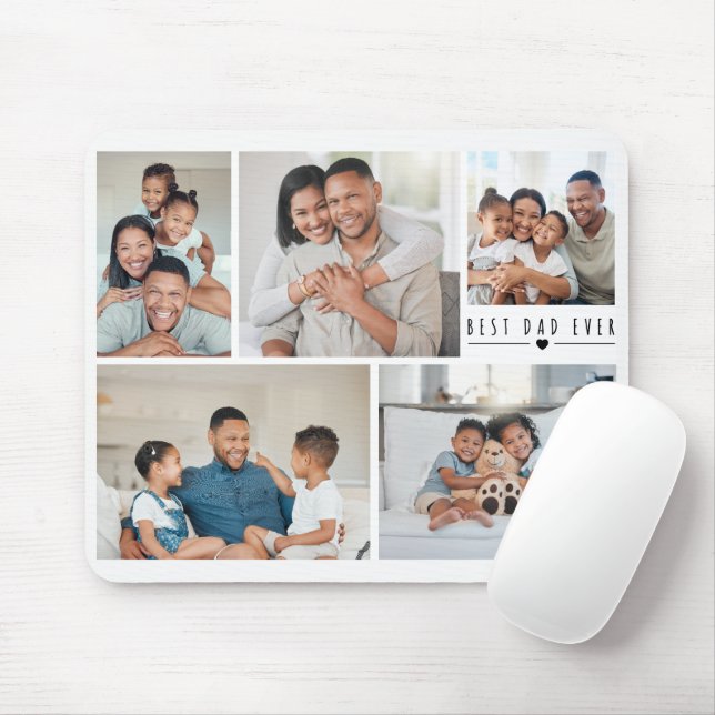 Best Dad Ever | 5 Photo Collage Grid Personalized  Mouse Pad (With Mouse)