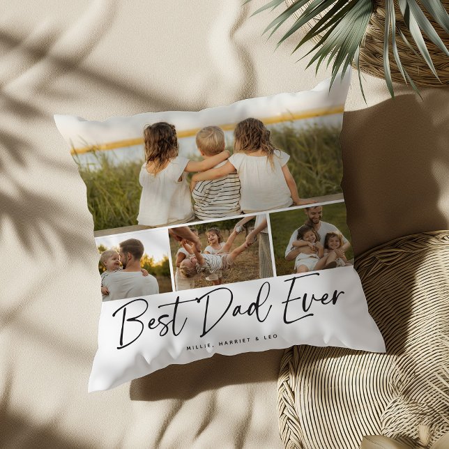 Best Dad Ever 5 Photo Collage Keepake Throw Pillow (Creator Uploaded)