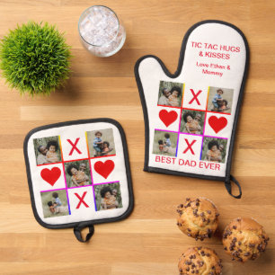 Best Dad Ever 5 Photo Tic Tac Toe Hugs Kisses Oven Mitt & Pot Holder Set