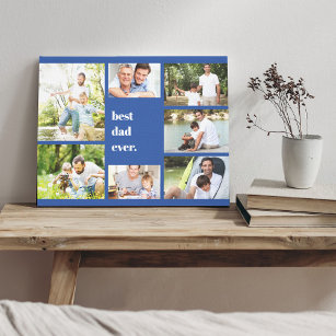 Best Dad Ever 7 Photo Collage Blue Canvas Print